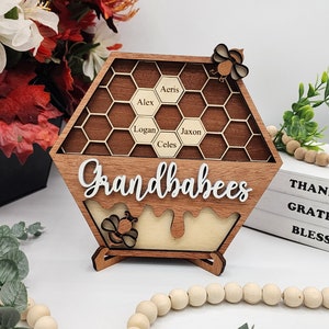 Personalized Bee Hive Family Tree Plaque, Custom Bee Family Gift For Grandma Grandbabees Sign, Mothers Day Gift Grandparents Gift Home Decor Hexagon 8"x7"