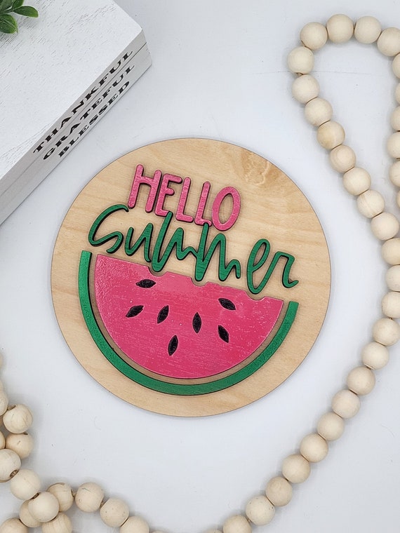 Hello Summer - 6" Round INSERT ONLY - Watermelon Summer time Baby Shower Sign, Vintage Home Decor, Signs for Interchangeable Round Frame