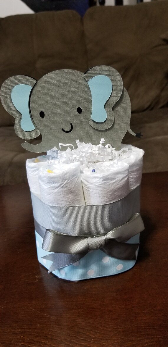 Mini Diaper Cake - Pink Yellow Blue Elephant Theme Diaper Cake for Baby Boy Shower Centerpiece - Personalized Gift - Baby Boy Diaper Cake