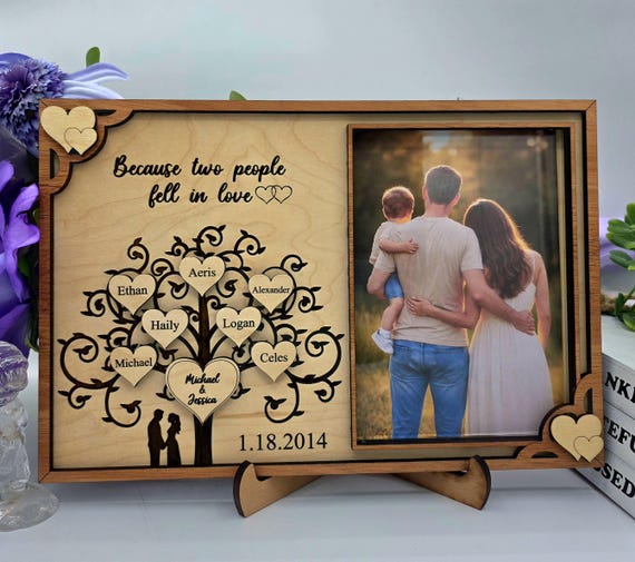 Personalized Family Tree Picture Frame: Custom Wood Plaque, Wedding Gift