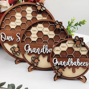 Personalized Bee Hive Family Tree Plaque, Custom Bee Family Gift For Grandma Grandbabees Sign, Mothers Day Gift Grandparents Gift Home Decor image 9