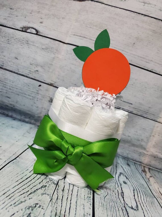 Mini Diaper Cake Little Cutie Orange White and Green Theme - Clementine Baby Shower Centerpiece