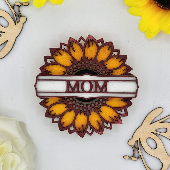 Mom Sunflower Car Vent Clip with Diffuser foam pad Red Yellow - Simple Gifts, 3" Wood decor,Mothers Day Gift Grandparents Gift Home Decor