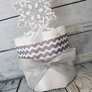 Mini Diaper Cake - Baby it&#39;s Cold Outside Theme Red White Pink Blue Silver Snowflakes - Winter Theme Baby Shower Centerpiece