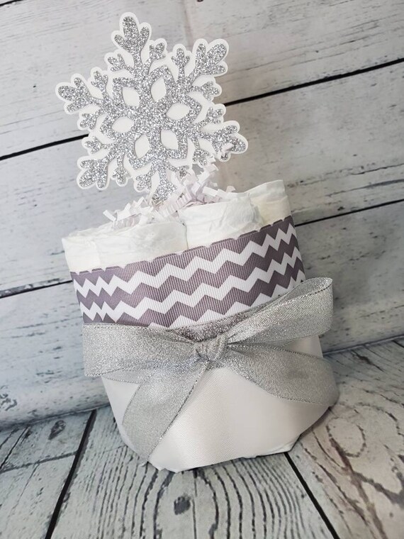Mini Diaper Cake - Baby it's Cold Outside Theme Red White Pink Blue Silver Snowflakes - Winter Theme Baby Shower Centerpiece