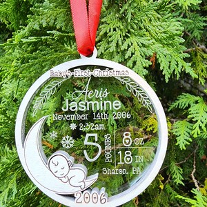 Baby's First Christmas Ornament Custom Baby Stats Christmas Gift Personalized Newborn Baby Christmas Gift Clear and White Ornament image 6