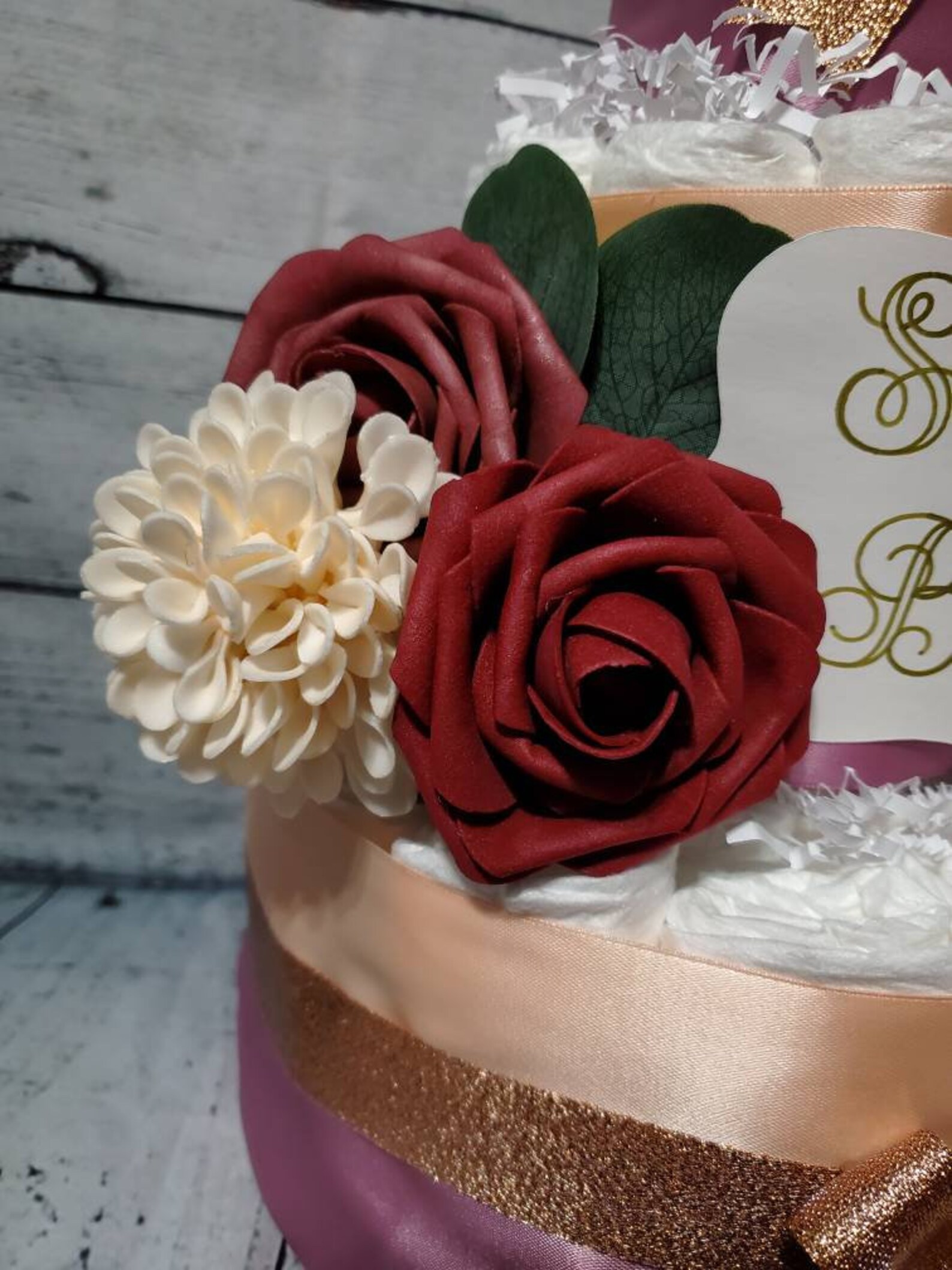Dusty Rose Gold Diaper Cake – Silk Flowers Baby Shower Gift - Etsy