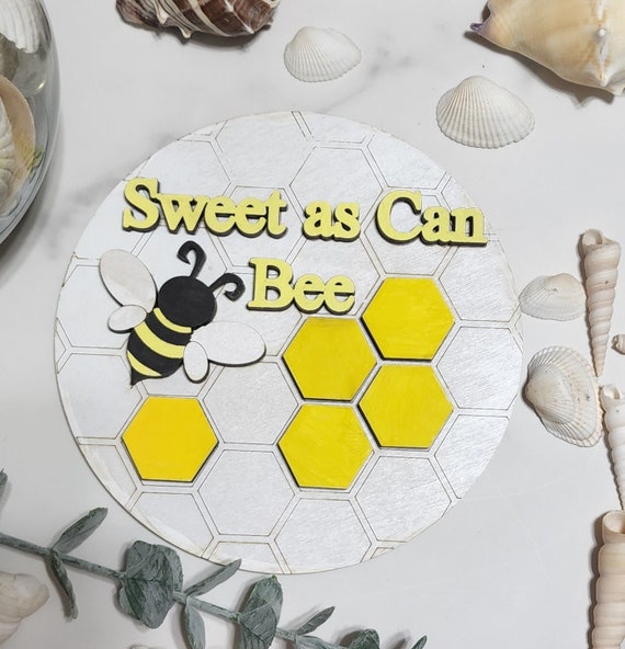 Sweet as Can Bee Theme Round INSERT ONLY 6"  - Home Decor, Baby Shower sign, fits in Interchangable frame, Yellow and Black with White