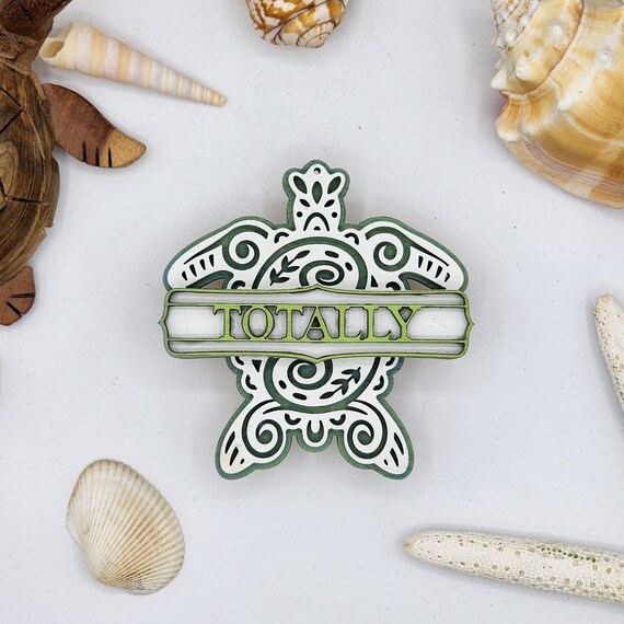 Totally Sea Turtle Car Vent Clip with Diffuser foam pad Green Blue White - Simple Gifts, 3" Wood decor, Mothers Day Gift Grandparents Gift