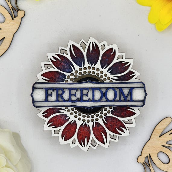 Freedom Sunflower Car Vent Clip with Diffuser foam pad Red White Blue - Simple Gifts, 3" Wood decor, Mothers Day Gift Grandparents Gift Home