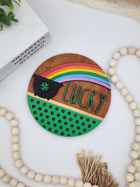 Lucky St. Patrick's Day - 6" Round INSERT ONLY - St. Patrick's Day Theme, Lucky Rainbow and Pot, Signs for Interchangeable Round Frame