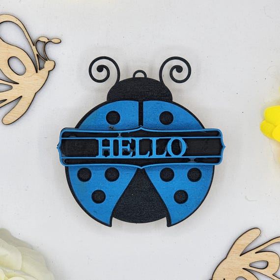 Hello Ladybug Car Vent Clip with Diffuser foam pad Blue Black - Simple Gifts, 3" Wood decor, Mothers Day Gift Grandparents Gift Home Decor