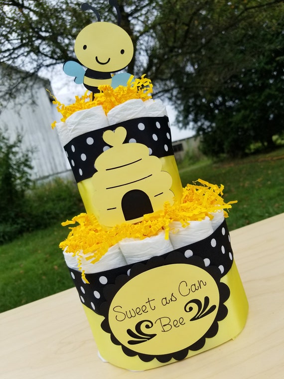 Sweet as Can Bee Bumble Bee Theme - 2 Tier Diaper Cake - Diaper Cake - Baby Shower Centerpiece