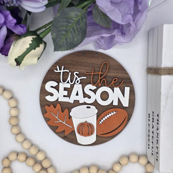 Tis The Season Sign Insert: Fall and Sports, Interchangeable Round Frame Decor