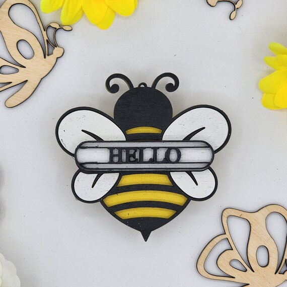 Hello Bee Car Vent Clip with Diffuser foam pad - Simple Gifts, 3" Wood decor, Mothers Day Gift Grandparents Gift Home Decor