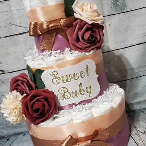 Dusty Rose Gold Diaper Cake – Silk Flowers Baby Shower Gift - Etsy