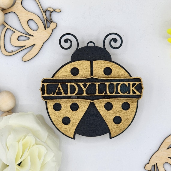 Lady Luck Ladybug Car Vent Clip with Diffuser foam pad Gold Black - Simple Gifts, 3" Wood decor, Mothers Day Gift Grandparents Gift Home