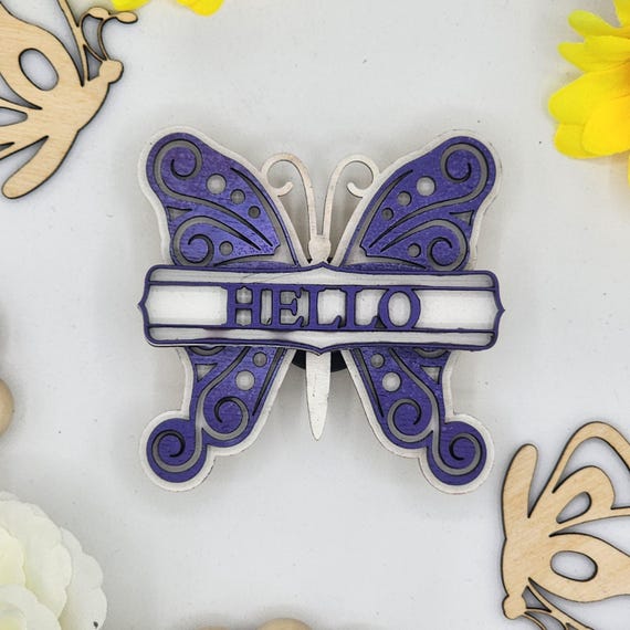 Hello Butterfly Car Vent Clip with Diffuser foam pad Purple White -Simple Gifts,3" Wood decor, Mothers Day Gift Grandparents Gift Home Decor