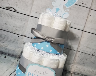 Elephant Diaper Cake: Blue & Gray Little Peanut Theme Centerpiece