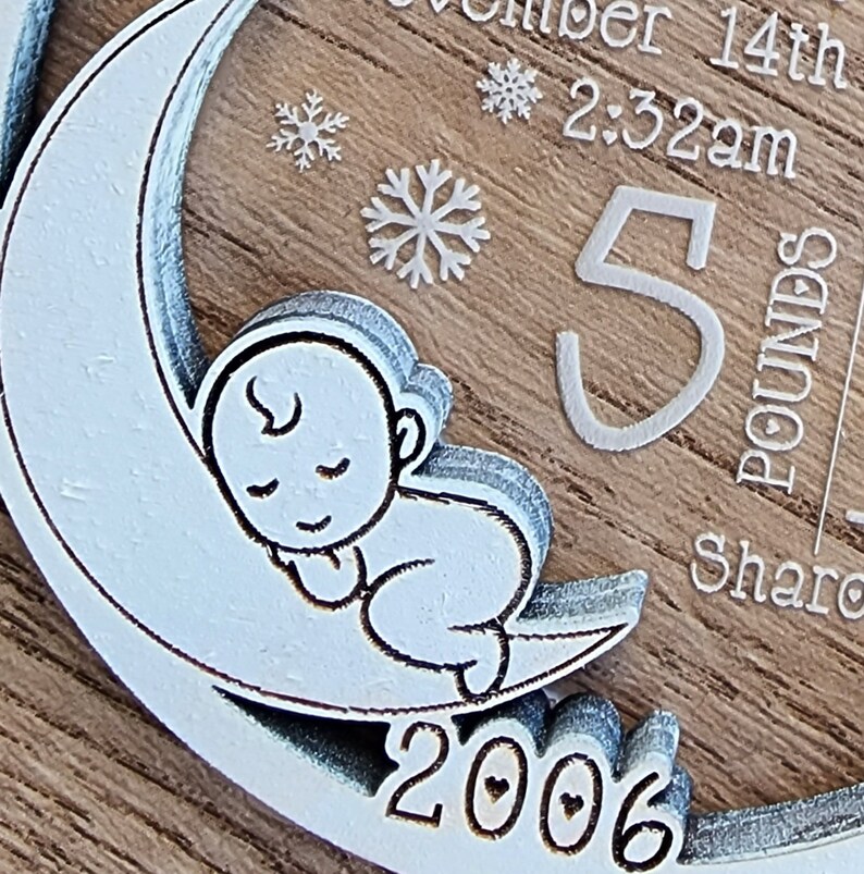 Baby's First Christmas Ornament Custom Baby Stats Christmas Gift Personalized Newborn Baby Christmas Gift Clear and White Ornament image 7