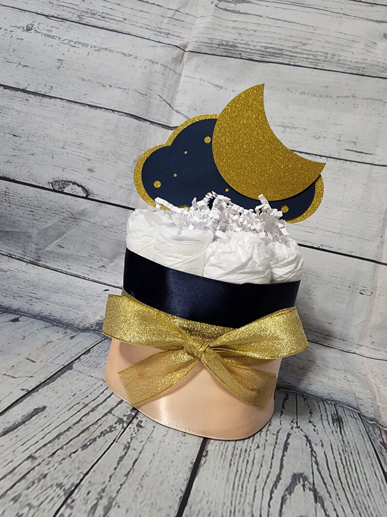 Mini Diaper Cake Twinkle Twinkle Diaper Cake Navy Blue and Gold Peach/ Star Diaper Cake / Navy Blue Diaper Cake Twinkle Twinkle Cake image 1