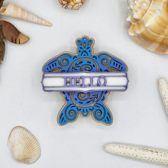 Hello Sea Turtle Car Vent Clip with Diffuser foam pad Blue Lilac White - Simple Gifts, 3" Wood decor, Mothers Day Gift Grandparents Gift