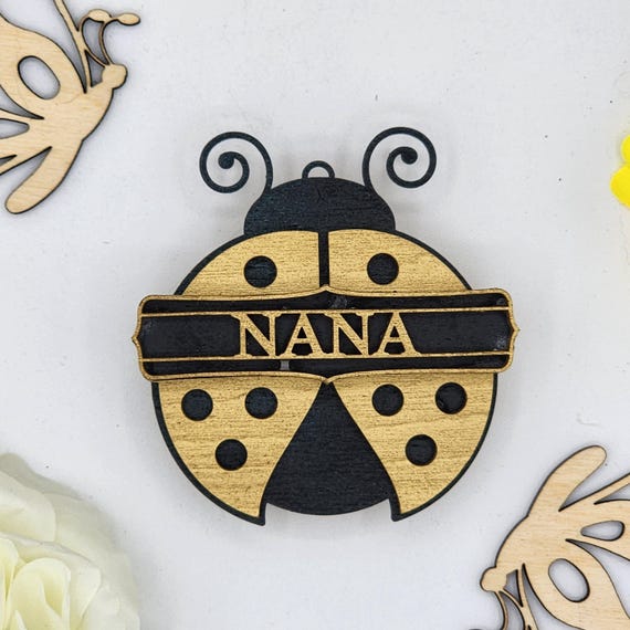 Nana Ladybug Car Vent Clip with Diffuser foam pad Gold White - Simple Gifts, 3" Wood decor, Mothers Day Gift Grandparents Gift Home Decor
