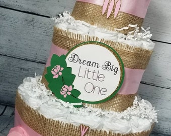 Boho Diaper Cake / Pink Blue Turquoise Dream Diaper Cake / Dream Big Diaper Cake / Vintage Burlap Diaper Cake Flower - 3 Tier Diaper Cake -