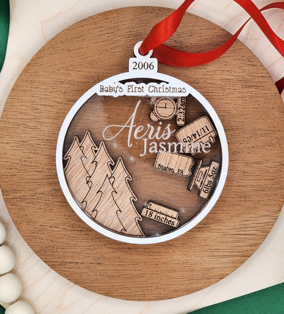 Baby's First Christmas Ornament - Shaking Custom Baby Stats Christmas Gift - Personalized Newborn Baby Christmas Gift - Clear Ornament