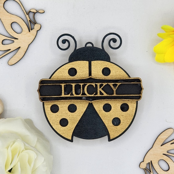 Lucky Ladybug Car Vent Clip with Diffuser foam pad Gold Black - Simple Gifts, 3" Wood decor, Mothers Day Gift Grandparents Gift Home Decor
