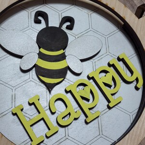 BEE Happy Theme Round INSERT ONLY 6 Home Decor, Baby Shower sign, fits in Interchangable frame, Yellow and Black with White image 5