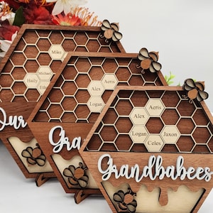 Personalized Bee Hive Family Tree Plaque, Custom Bee Family Gift For Grandma Grandbabees Sign, Mothers Day Gift Grandparents Gift Home Decor image 8