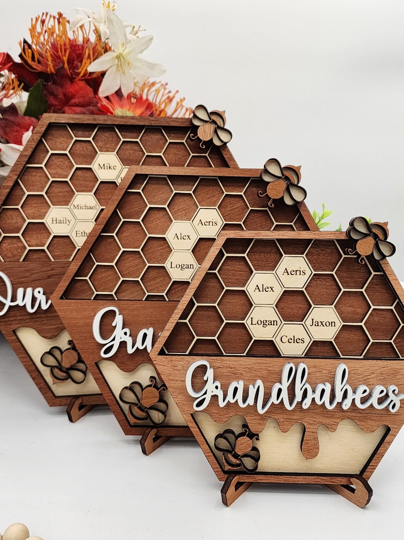 Personalized Bee Hive Family Tree Plaque, Custom Bee Family Gift For Grandma Grandbabees Sign, Mothers Day Gift Grandparents Gift Home Decor image 8