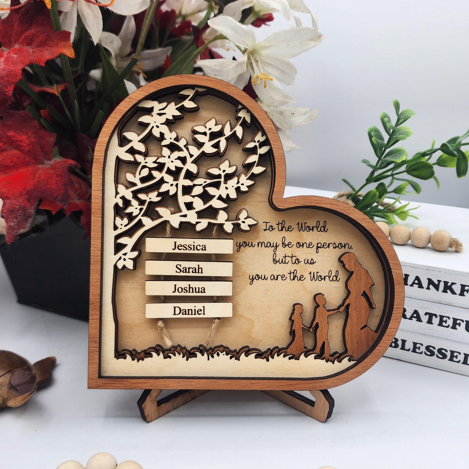 Personalized Family Tree Heart Plaque: Custom Grandma Gift, Home Decor ...