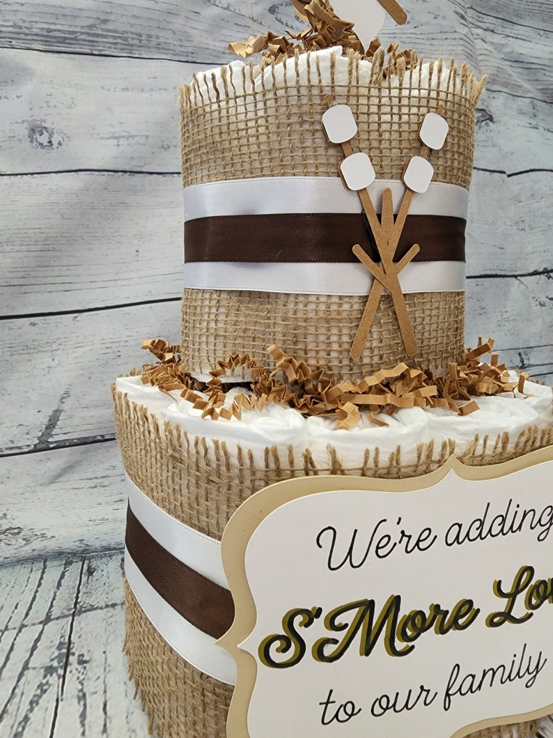 S'More Love Diaper Cake: Burlap Campfire Baby Shower Centerpiece image 3