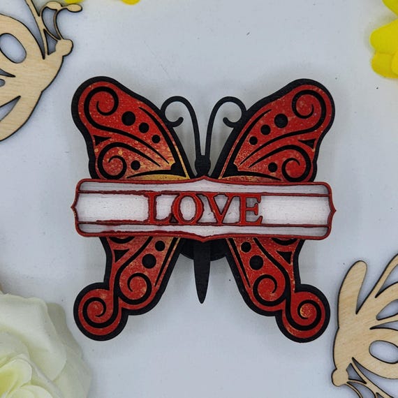 Love Butterfly Car Vent Clip with Diffuser foam pad Monarch Red - Simple Gifts, 3" Wood decor, Mothers Day Gift Grandparents Gift Home Decor