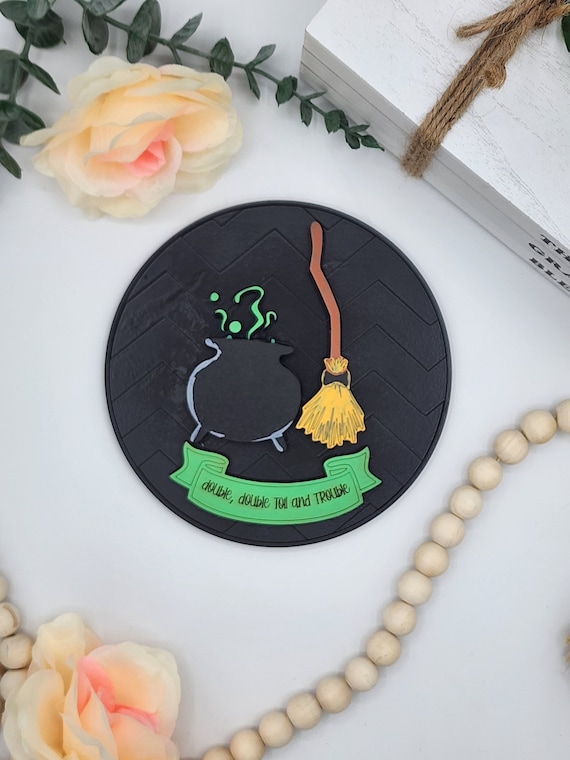 Double Double Toil and Trouble - 6" Round INSERT ONLY - Spooky Halloween Sign, Home Decor, Signs for Interchangeable Round Frame