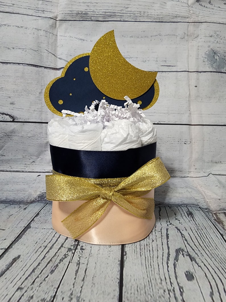 Mini Diaper Cake Twinkle Twinkle Diaper Cake Navy Blue and Gold Peach/ Star Diaper Cake / Navy Blue Diaper Cake Twinkle Twinkle Cake image 2