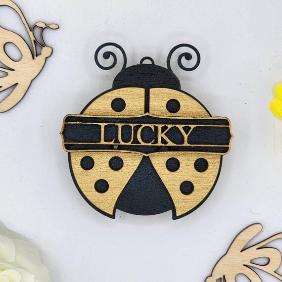 Lucky Ladybug Car Vent Clip with Diffuser foam pad Gold Black - Simple Gifts, 3" Wood decor, Mothers Day Gift Grandparents Gift Home Decor