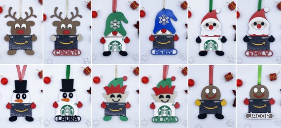 Customized Gift Card Ornaments Christmas Santa, Snowman, Rudolph Reindeer, GingerBread, Elf, Gnome Personalized Name Ornaments