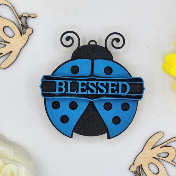 Blessed Ladybug Car Vent Clip with Diffuser foam pad Blue Black - Simple Gifts, 3" Wood decor, Mothers Day Gift Grandparents Gift Home Decor