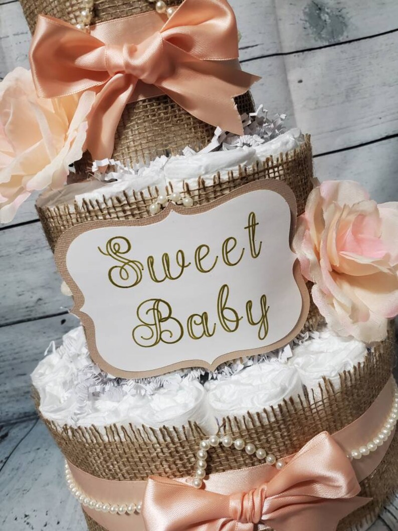 3 Tier Diaper Cake Shabby Chic Diaper Cake /peach Diaper Etsy