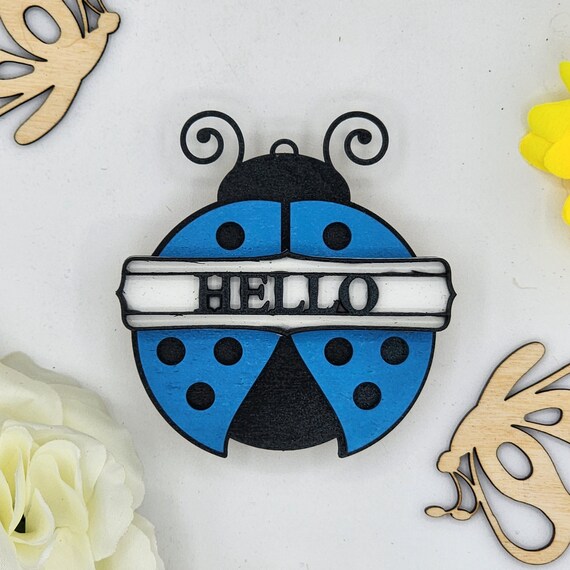 Hello Ladybug Car Vent Clip with Diffuser foam pad Blue Black - Simple Gifts, 3" Wood decor, Mothers Day Gift Grandparents Gift Home Decor