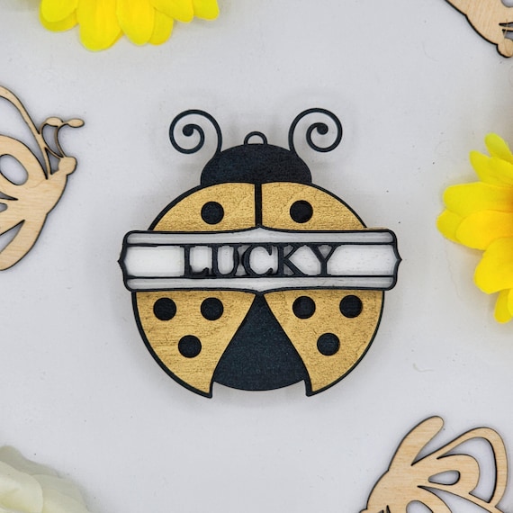 Lucky Ladybug Car Vent Clip with Diffuser foam pad Gold White - Simple Gifts, 3" Wood decor, Mothers Day Gift Grandparents Gift Home Decor