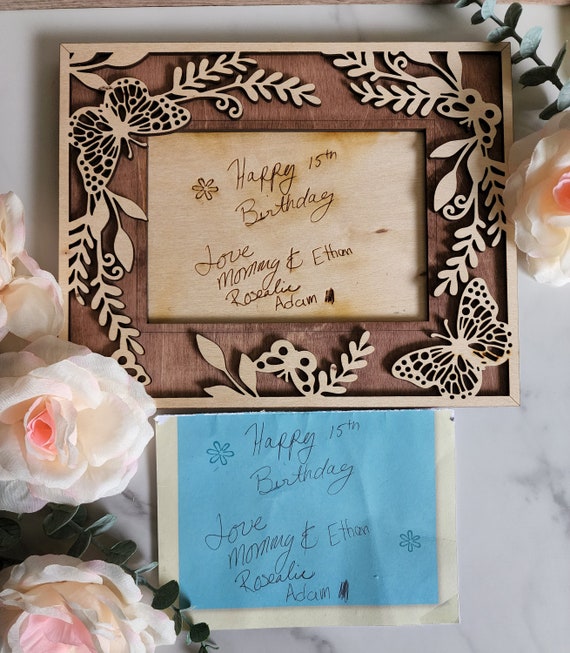 Framed Handwriting Gift, Memorial Gift w/ Butterflies or Hummingbird stand | Actual hand writing engraved into wood and sealed for longevity