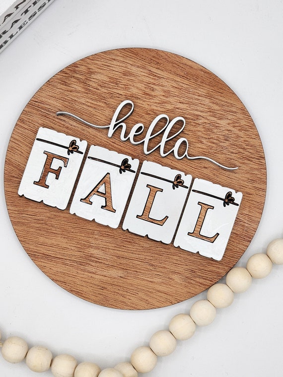 Hello Fall Fence - 6" Round INSERT ONLY - Fall Theme Sign, Wooden Home Decor, Signs for Interchangeable Round Frame