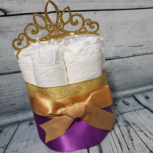 Mini Diaper Cake - Purple and Gold Princess Theme Diaper Cake for Baby Shower Center / Girl Diaper Cake /Personalized Gift