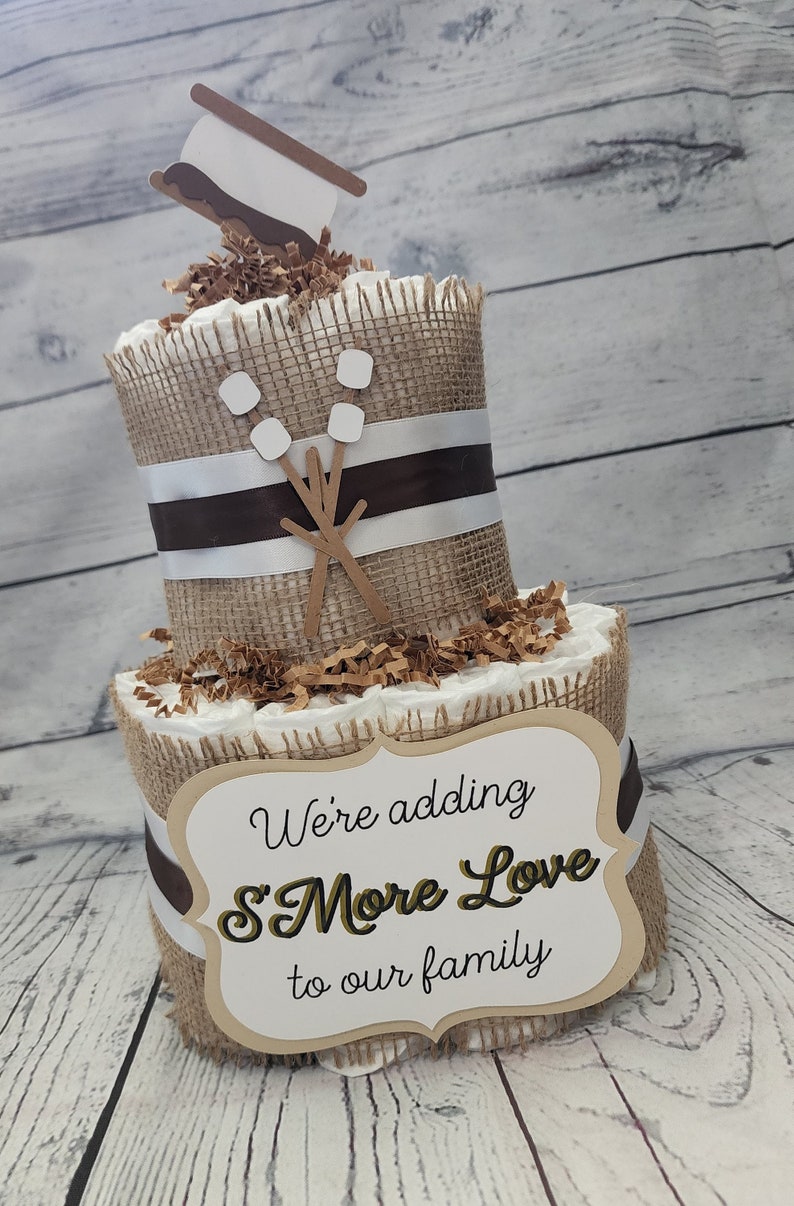 S'More Love Diaper Cake: Burlap Campfire Baby Shower Centerpiece image 1