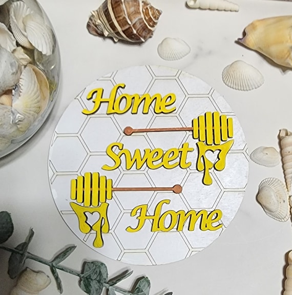 Home Sweet Home Theme Round INSERT ONLY 6" - Home Decor, Baby Shower sign, fits in Interchangable frame, Yellow and Black with White