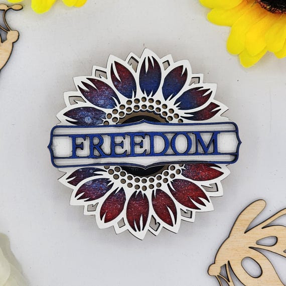 Freedom Sunflower Car Vent Clip with Diffuser foam pad Red White Blue - Simple Gifts, 3" Wood decor, Mothers Day Gift Grandparents Gift Home